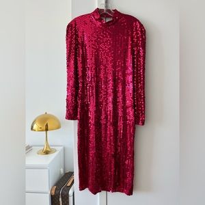 OLEG CASSINI Vintage Sequin Knee-Length Dress Size: M | US 8